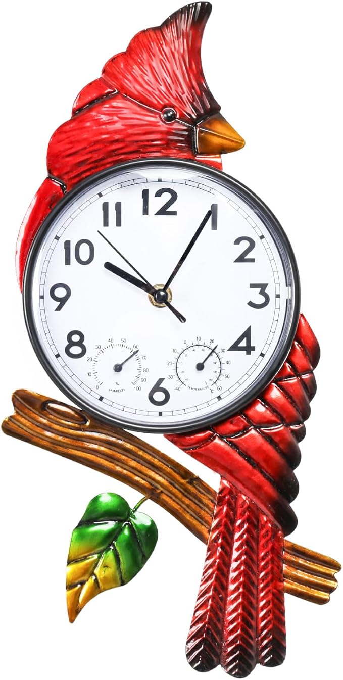 MUMTOP Cardinal Outdoor Clock Waterproof, 15.35 Inch Outside Wall Clock with Thermometer Combo for Patio Pool Garden Home Decor