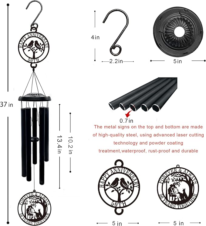 50th Anniversary Wedding Gifts for Couple,37" Golden Wedding Anniversary Wind Chimes, Unique 50 Years Marriage Keepsake for Parents Grandparents Wife Husband Friends (Love Bird)