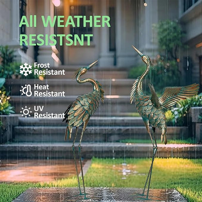 Natelf Metal Crane Garden Statues, Large Heron Outdoor Bird Sculpture Decor for Patio Pond Yard 36-39inch Yard Art, Set of 2