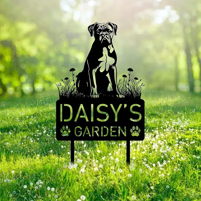 Custom Boxer Dog Metal Memorial Garden Stake Personalized Pet Grave Marker Name Sign Remembrance Stake Decor Sympathy Dog Loss,Outdoor Statues for Yard Garden Lawn Patio Pathway Grave.