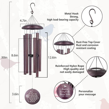Memorial 32" Wind Chimes for Loss of Loved One, Personalized in Loving Memory of Wind Chimes, Memorial Gifts for Sympathy Best Bereavement Gifts Idea, Produced in USA