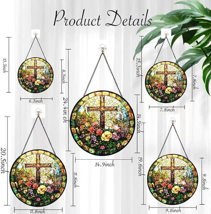 Funoasis Stained Glass Window Hanging 6.3 Inches Suncatcher - The Religious Atmosphere Imbued with A Pastoral Style Ornaments Sun Catcher Home Decor Women Birthday