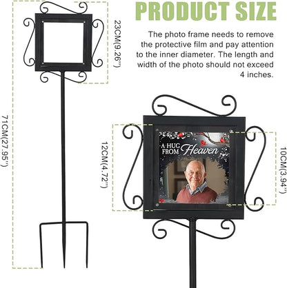 AQQHSAIN Memorial Garden Stake with Photo Stand Metal Pet Temporary Grave Marker Memorial Plaque for Loss of Loved One Cemetery Outdoor Lawn Yard Funeral Decorations