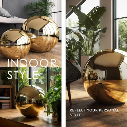 12 Inch Stainless Steel Gazing Globe,v2croft Hollow Ball Mirrored Surface Polished Shiny Sphere,Garden Stainless Steel Gazing Ball for Outdoor Lawn Pond Yard Ornament(Gold)