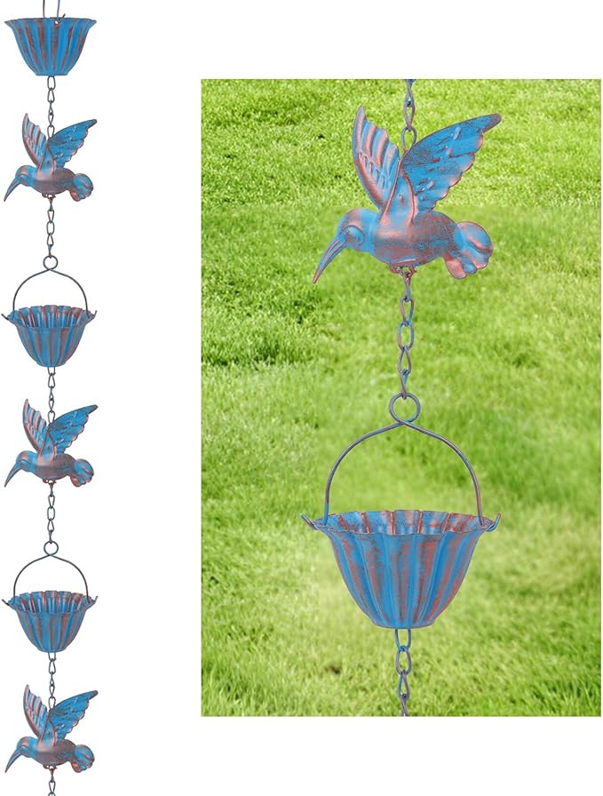 7.8FT Rain Chain, Hummingbird Rain Chains for Gutters, Rain Chains for Outside, Outdoor Yard Garden Decor