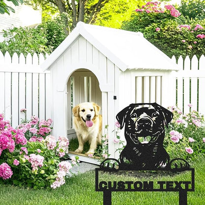 Custom Rottweiler Dog Garden Sign with Stakes, Persnalized Funny Dogs Yard Stake Metal Welcome Sign for Outdoor, Customized Patio Lawn Art Dog House Name Plaque Gardening Signs for Pet