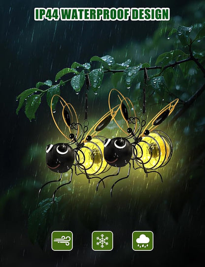 Solar Bees Lights Outdoor, 2026 New Hanging Bee Solar Garden Light,IP44 Waterproof,Outdoor Statues Figurine Lights Decorations for Balcony,Garden,Porch,Courtyard Decoration (2Pcs)