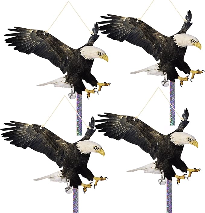 4PCS Fake Hawk to Keep Pigeon Away Flat Plastic Hawk to Scare Woodpecker Away from House with Reflective Tape Garden Owls to Scare Pigeon Squirrel for Balcony Roof Outsider Porch Hanging Hawks Decor