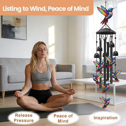 AVEKI Metal Hummingbird Wind Chimes for Outside, Gifts for Women Mother's Day Birthday Christmas, Black Wind Chime with 7 Hummingbirds, Outdoor Windchimes Decor for Garden Patio (Hummingbird)