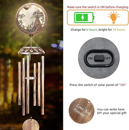 FSVGYY Solar Angel Wind Chimes for Outside-Memorial Wind Chimes- Memorial Wind Chime for Garden/Patio Decor Gifts for Mom Women-Loss of Loved One (33 Inch Deep Tone)