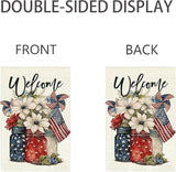 1Pcs 4th of July Garden Flag, Summer Small Yard Flags for Outside, Independence Day Garden Flags 12x18 Vertical Double Sided, Patriotic Mason Jar Flowers Garden Flags for 4th of July Outside Decoration