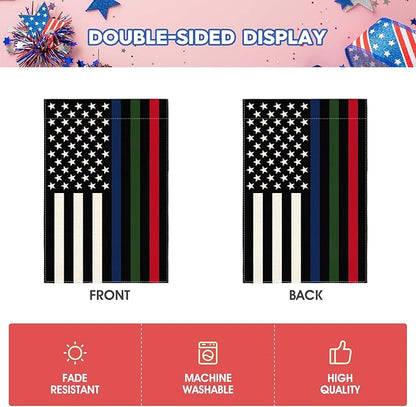 AVOIN colorlife Thin Blue Green Red Line Garden Flag 12x18 Inch Double Sided Outside, American Stars and Stripes Patriotic Yard Outdoor Decoration