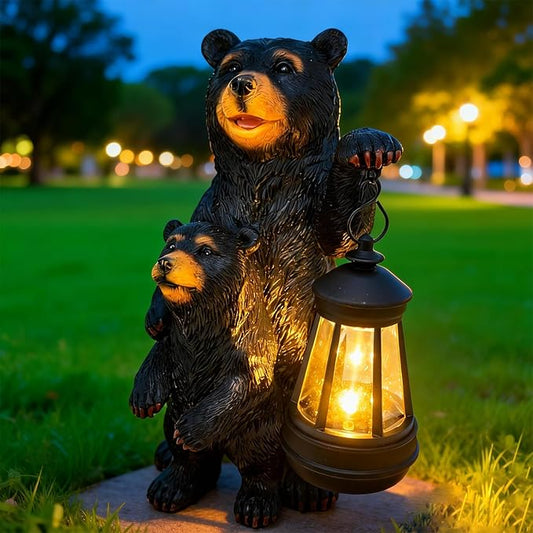 Solar Garden Outdoor Statues Lights Bear Garden Sculptures Birthday Housewarming Gifts for Women Mom Grandma for Patio Yard Lawn Backyard Decorations