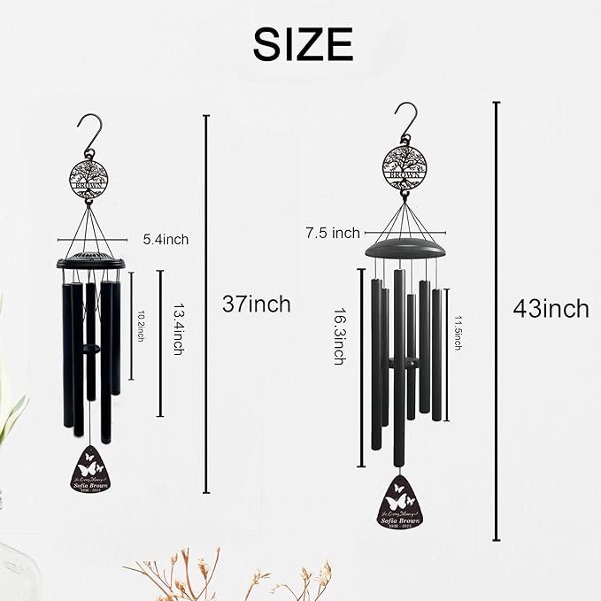 Personalized Butterfly Memorial Wind Chime, 37" Custom Butterfly Wind Chime, Personalized Bereavement Gifts for Loss Of Father, Remembrance Wind Chime,Personalized Sympathy Wind Chimes…
