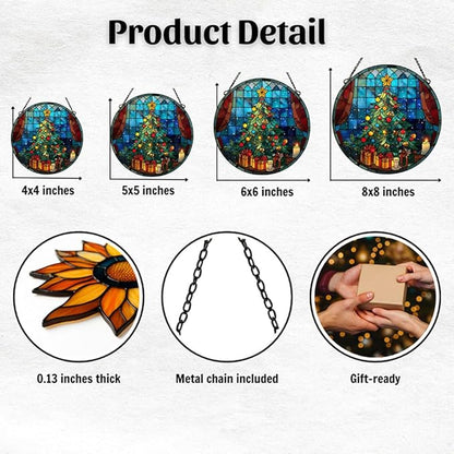 Christmas Tree Colorful Ornaments Hanging Acrylic Suncatcher Stained Glass Effect Window Car Hanging Christmas Ornament Indoor Outdoor Decor Garden Sun Catcher Panel for Women Mom Grandma