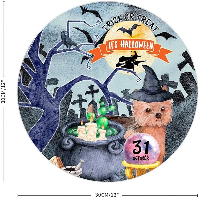 Retro Metal Sign 12"x12",Happy Halloween Scary Night Grave Witch Bats Trick Or Treat Dog Aluminum Tin Metal Sign for Home Living Room Bedroom Garden Farm Patio Decor Wall Art Poster