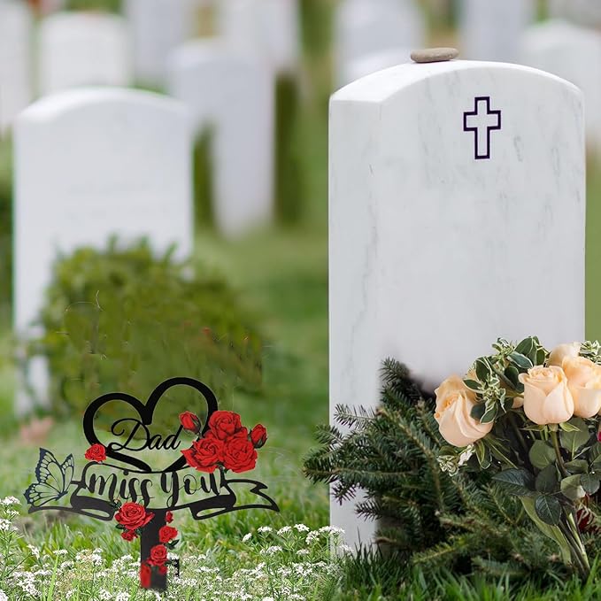 Memorial Plaques Stake Grave Decorations for Cemetery Metal Grave Plaque Stake Markers Sympathy Waterproof Grave Stake Cemetery Decor for Dad Outdoors Garden Personalized