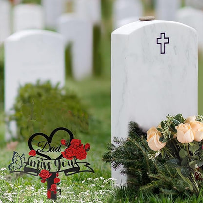 Memorial Plaques Stake Grave Decorations for Cemetery Metal Grave Plaque Stake Markers Sympathy Waterproof Grave Stake Cemetery Decor for Dad Outdoors Garden Personalized