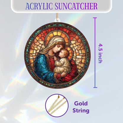 Holy Mother & Child Stained Glass Acrylic Ornament 2025 – Madonna & Child Religious Christmas Ornament, Nativity Window Sun Catcher Acrylic, Catholic Tree Decoration,Keepsake for Holiday Home (Sun-25)