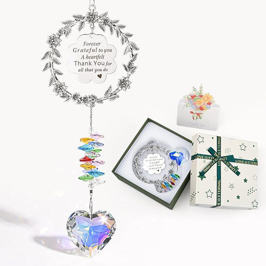Thank You Gifts for Women Teacher, Crystal Suncatchers Indoor Window Hanging, Teacher Appreciation Gift, Sun Catcher Rainbow Maker, Heart