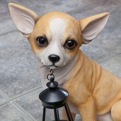 Bits and Pieces - Dog Solar Lantern Statue - Solar Powered Garden Lantern - Resin Dog Sculpture with LED Light - Outdoor Lighting and Décor (Chihuahua)