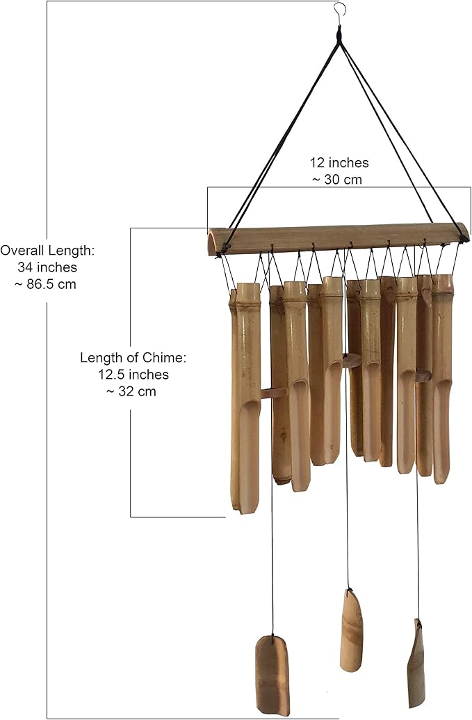 Large Simple Bamboo Wind Chimes, 12 Tubes Double Row, Patio Garden Home Décor, Handmade Natural Beautiful Sound 34 inch