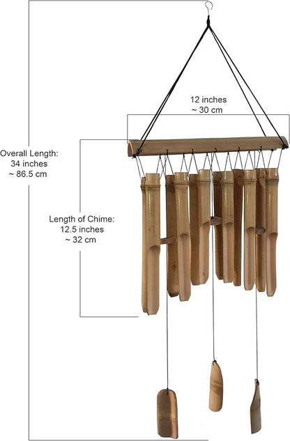 Large Simple Bamboo Wind Chimes, 12 Tubes Double Row, Patio Garden Home Décor, Handmade Natural Beautiful Sound 34 inch