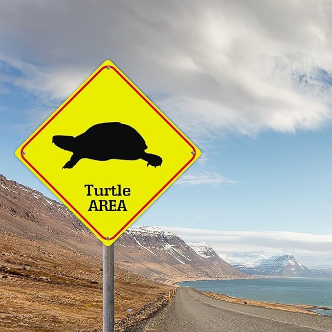 Sea Turtle Crossing Sign Caution Sea TurtleXing Sign Street Sign Wildlife Novelty Road Fence Wall Decor Warning Metal Tin Sign For Indoor Outdoor 12x12in