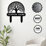 Custom Family Name Metal Garden Plaque,Personalized Tree Pattern Yard Marker,Weatherproof Outdoor Lawn Sign with Custom Name,Housewarming Garden Gift