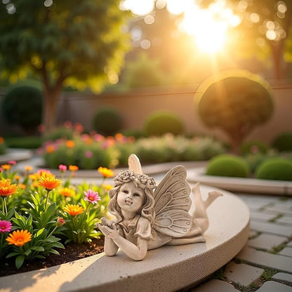 Garden Angel Statue with Bird - 11 Inch Outdoor Fairy Figurine, Weatherproof Resin Decor for Patio, Lawn & Flower Beds - Whimsical Gift for Garden Lovers, Mother's Day, Housewarming