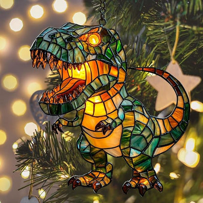 Cute Chibi T-rex Acrylic Suncatcher Stained Glass Effect Window Car Hanging Christmas Ornament Indoor Outdoor Decor Garden Sun Catcher Panel for Dinosaur Lover for Women Mom Grandma