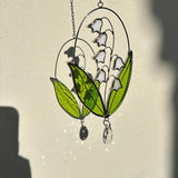 Real Stained Glass Suncatcher Lily of The Valley Suncatcher for Mom Lily of the Valley Stained Glass Window Hanging Decor Plant Lover Gifts for Women Home Decor Gifts Sun Catchers Indoor Window 6.7in