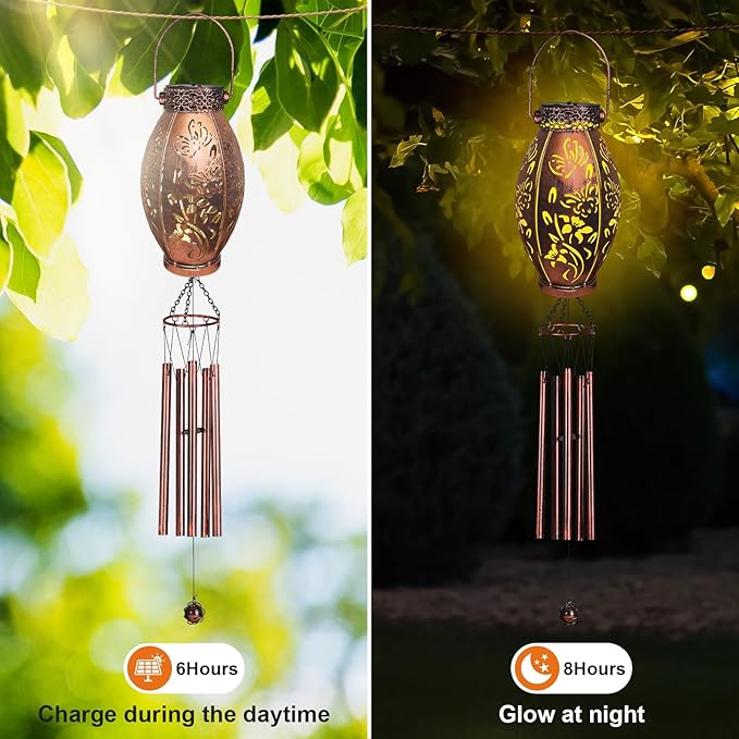 Wind Chimes for Outside 37" Butterfly Solar Wind Chimes Outdoor Gifts for Mom, Hanging Solar Lanterns Lights Wind Chime for Garden Patio Yard, Christmas WindChimes Outdoors Gifts for Women Grandma