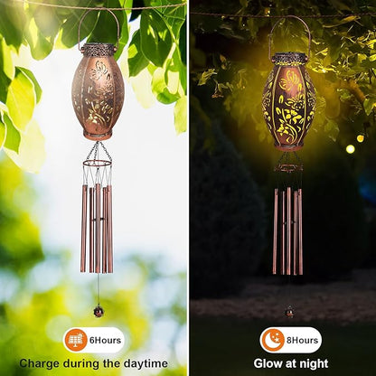 Wind Chimes for Outside 37" Butterfly Solar Wind Chimes Outdoor Gifts for Mom, Hanging Solar Lanterns Lights Wind Chime for Garden Patio Yard, Christmas WindChimes Outdoors Gifts for Women Grandma