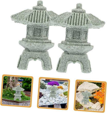 Yardwe 8pcs Miniature Sandstone Pagoda Statues Zen Style Lantern Sculptures for Garden Decoration Outdoor Bonsai Landscape for Home Aquarium