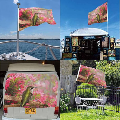 Swono Green-Pink Hummingbird Apple Blossom Pink Floral Flag 3x5 FT Big Flag Outdoor Indoor Office with Brass Grommets