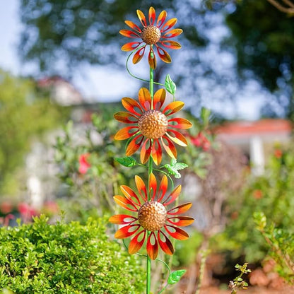 VEWOGARDEN Sunflower Wind Spinners Outdoor Kinetic Garden Wind Spinner with Stakes Metal Garden Decor for Yard Lawn Patio, Yellow