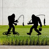 Metal Garden Art, 2-Pack Bigfoot Fishing Statues for Outdoor Decor, Unique Yard Ornaments & Lawn Sculptures, Weatherproof Gift for Garden Lovers