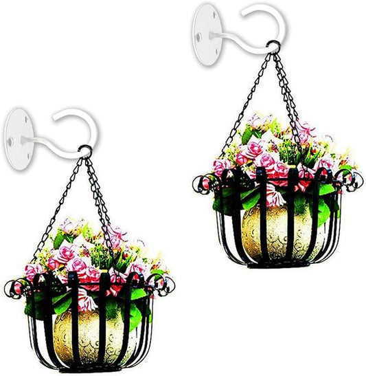 TIHOOD 2PCS Wall Mount Ceiling Hooks, Metal Plant Bracket Iron Wall Mount Lanterns Hangers for Hanging Bird Feeders, Lanterns, Wind Chimes, Planters, Outdoor Decoration Hooks (White)