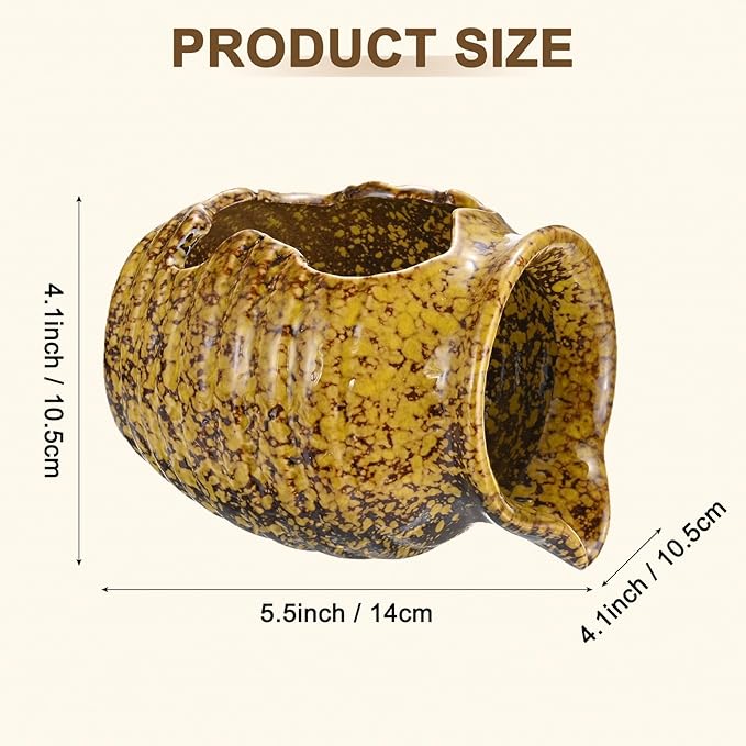 M METERXITY Ceramic Garden Fountain Spitter, Clay Pot Ecological Tank for Pond/Backyard Water Feature/Cave Waterfall/Landscaping, DIY Water Flow Jar Hydroponic Vase [5.5in, Iridescent Yellow]