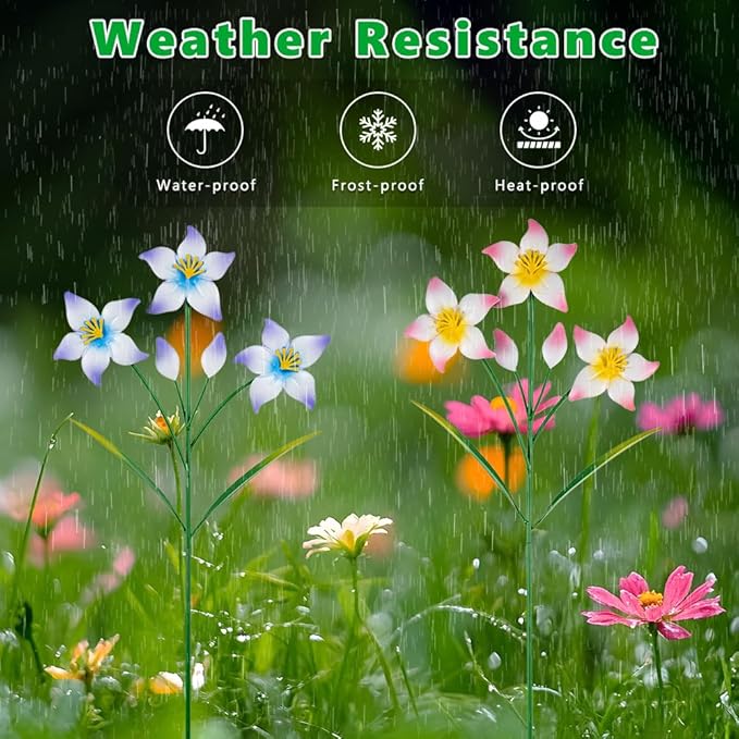 Set of 2 Spring Garden Decor,Metal Flowers Decorative Garden Stakes,Waterproof Garden Decor for Outside,Lawn,Patio,Yard