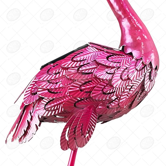 Red Carpet Studios Large Yard Art Outdoor Solar Metal Statue, Flamingo