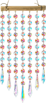 13inch Hanging Crystal Prism Suncatcher Ornament for Christmas Tree Crystal Wind Chimes Colorful Glass Beads Chain Pendant Decorative Mobiles