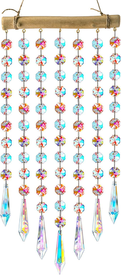 13inch Hanging Crystal Prism Suncatcher Ornament for Christmas Tree Crystal Wind Chimes Colorful Glass Beads Chain Pendant Decorative Mobiles