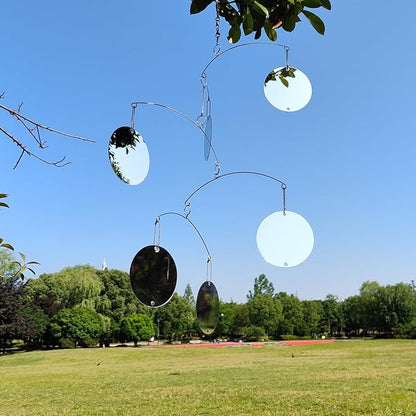 DIY Hanging Mirror Outdoor Mobile, Reflective Garden Decor, Wind-Chime Style Bird Deflector (FL-YKL-6CIRCLE)