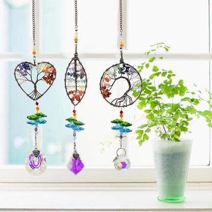 MrMrKura Tree of Life Crystal Suncatcher for Window Hanging, 3 Pieces Rainbow Maker with Prisms Decorative Sun Catcher Crystals Ornament for Indoor Home Decor