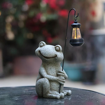 Solar Garden Statue, Cute Resin Animal Figurine with Solar Lantern Outdoor Decor for Patio Lawn Yard Pathway, Unique Housewarming Birthday Gift for Mom and Grandma (Frog)