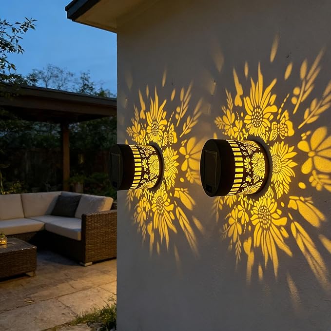 Decorative Solar Mandala Lights - Outdoor Metal Solar Powered Deck Step Wall Lights, Mandala Theme Waterproof Fence Mini Light for Garden Post Patio Backyard Yard Decor (Sunflower, Yellow)