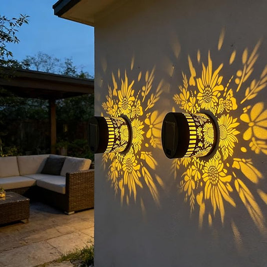 Decorative Solar Mandala Lights - Outdoor Metal Solar Powered Deck Step Wall Lights, Mandala Theme Waterproof Fence Mini Light for Garden Post Patio Backyard Yard Decor (Sunflower, Yellow)