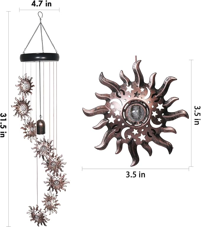 8 LED Solar Upgarde Sun Moon Star Wind Chimes Outdoor,Mom Gifts for Mothers Day Grandma Gift Sun Wind Chimes for Outside,Hanging Lights Warm LED,Outdoor Sun Decor,Gifts for Wife